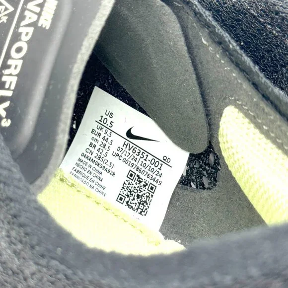 Nike Mens ZoomX Vaporfly 3 Black Olive Aura Running Shoes Sz 10.5 NEW HV6351-001 - Picture 5 of 11